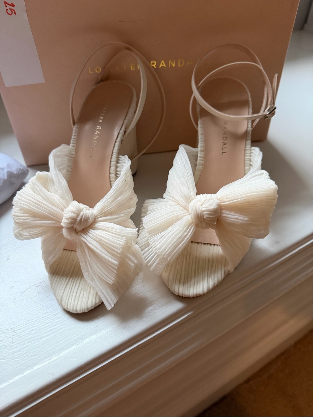 Loeffler Randall Camellia Pleated Bow Block Heel in Pearl Cream - Picture 3 of 4
